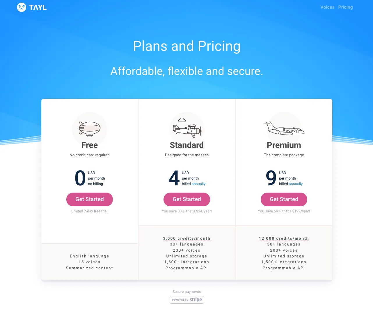 tayl.app Plans and Pricing