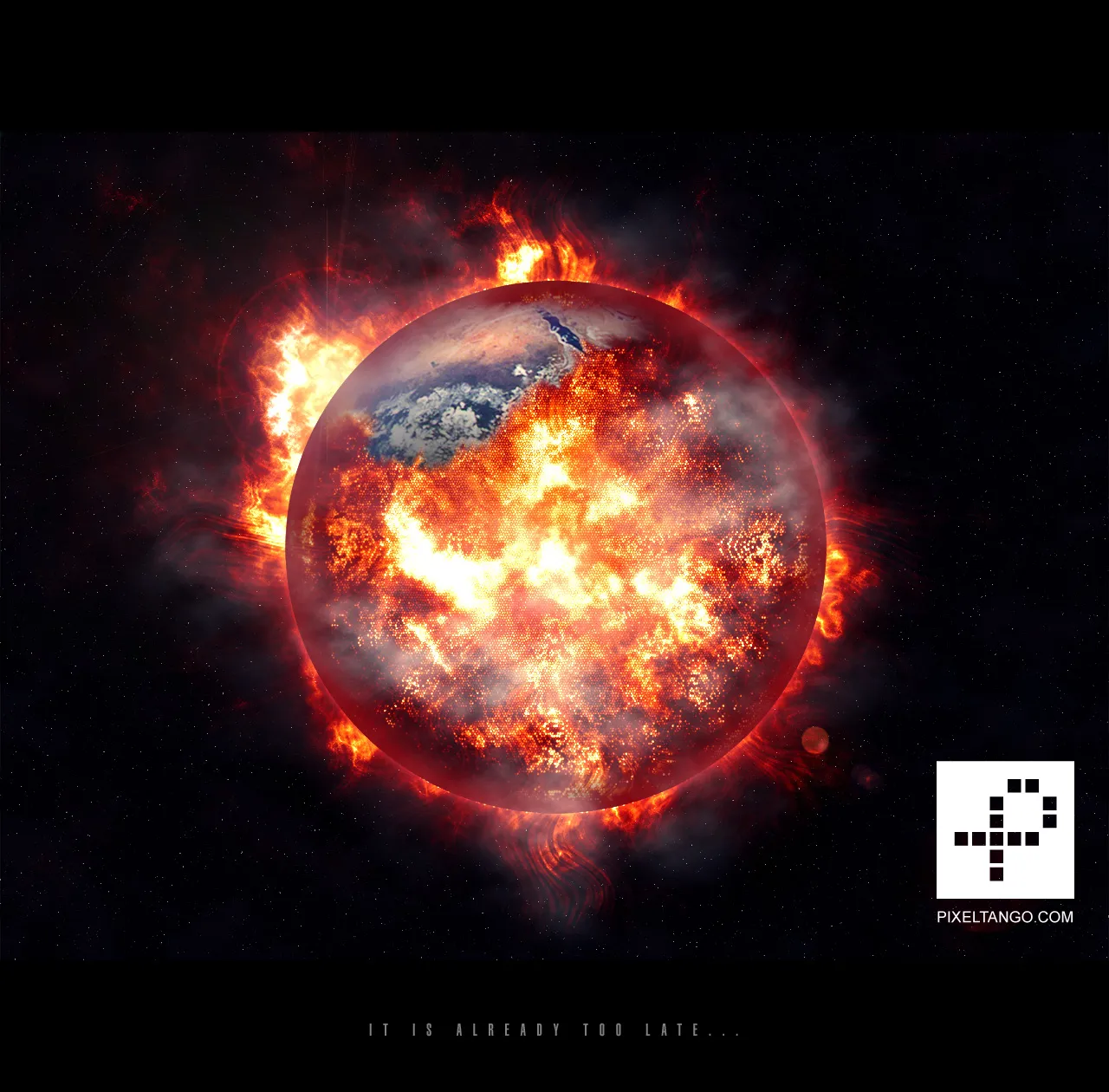 A buring world, made entierly in Adobe Photoshop