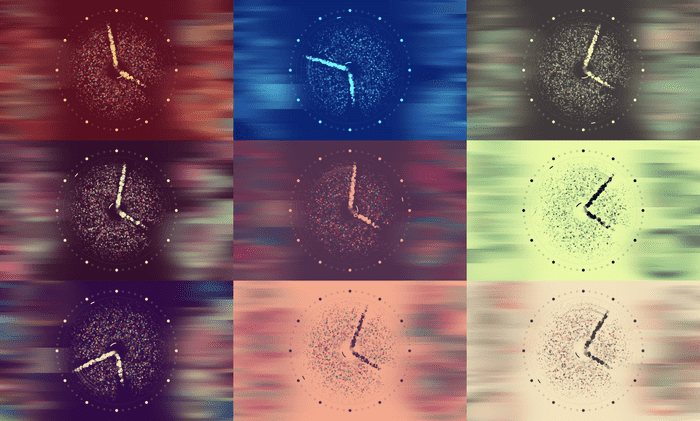 Different color variations of the Flutter Particle Clock